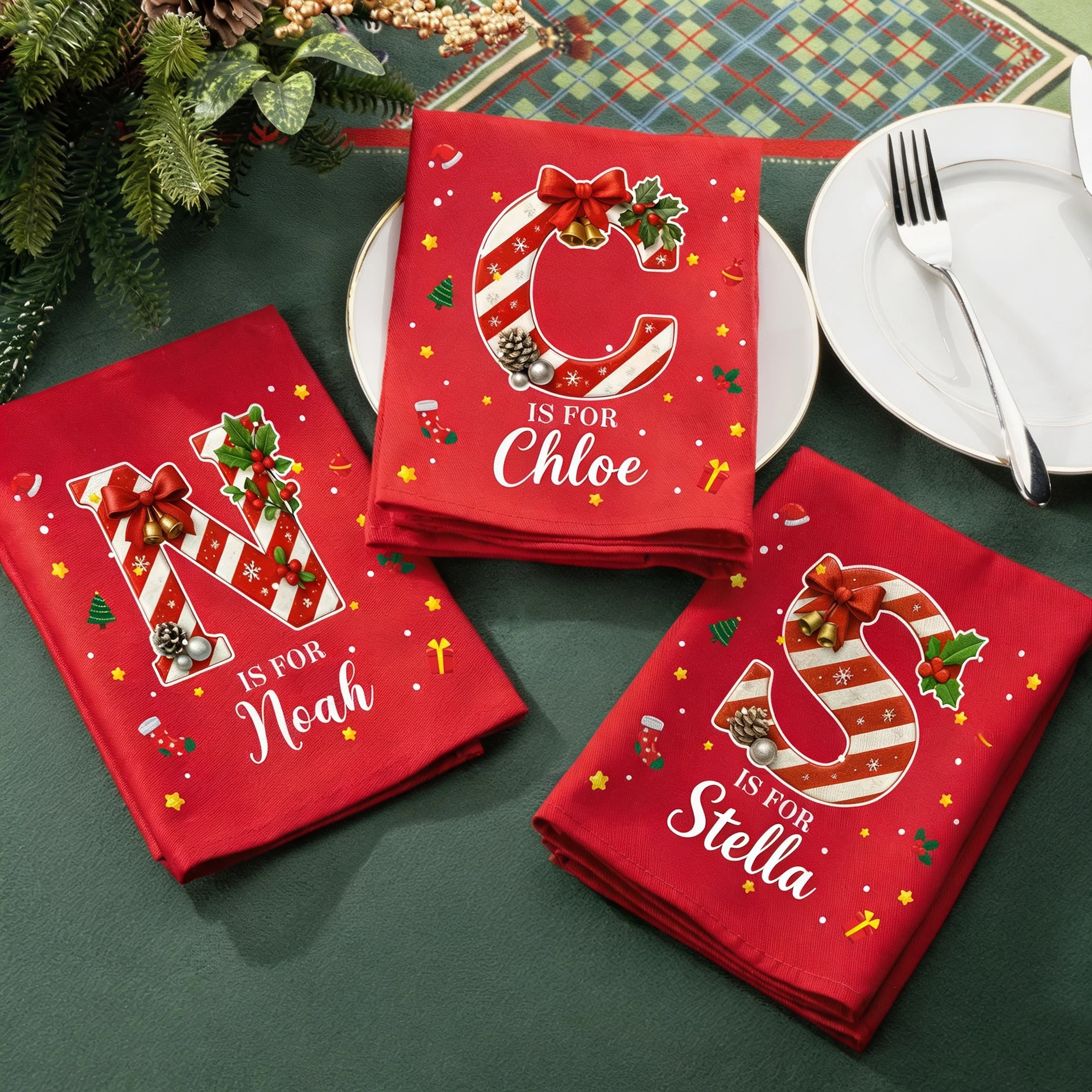 Personalized Initial & Name Christmas Cotton Napkin for Unique and Love | JNSDec227
