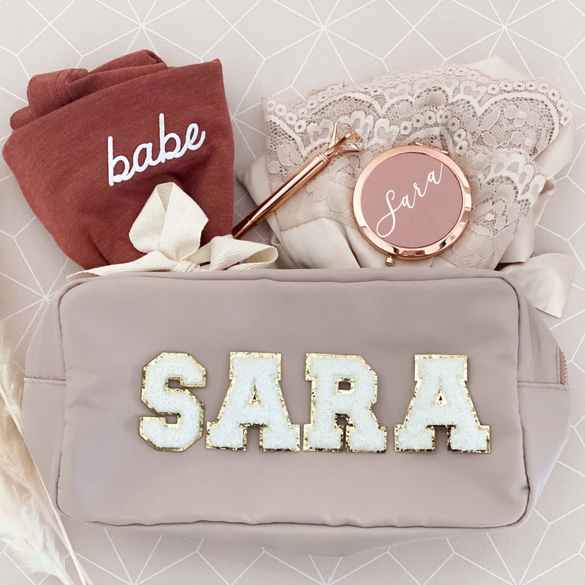 Personalized Varsity Letter Makeup Bag