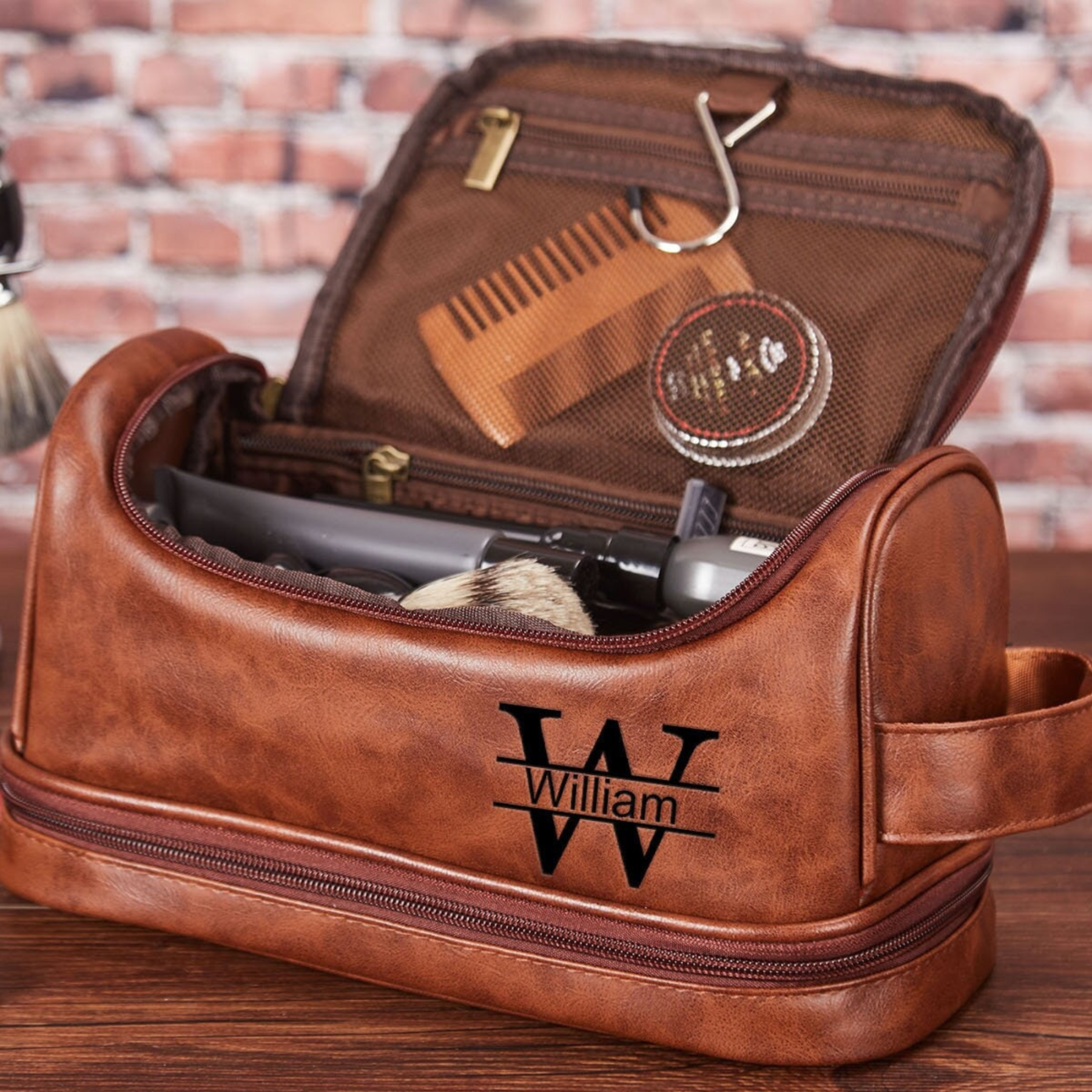 Personalized Leather Monogram Engraved Wash Bag | JNSBag07