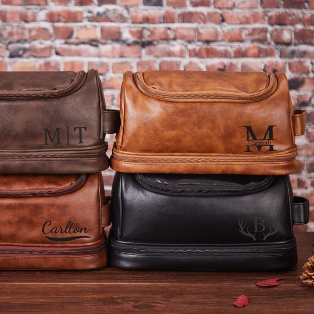 Personalized Leather Monogram Engraved Wash Bag for Unique & Love | JNSBag07