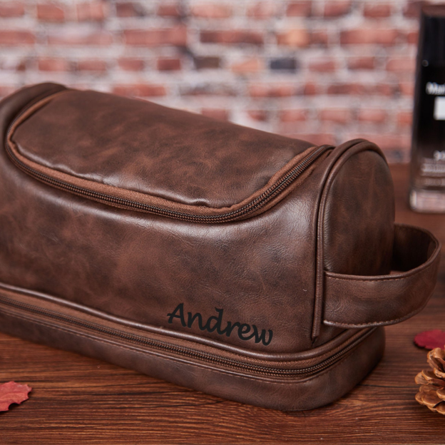 Personalized Leather Monogram Engraved Wash Bag for Unique & Love | JNSBag07
