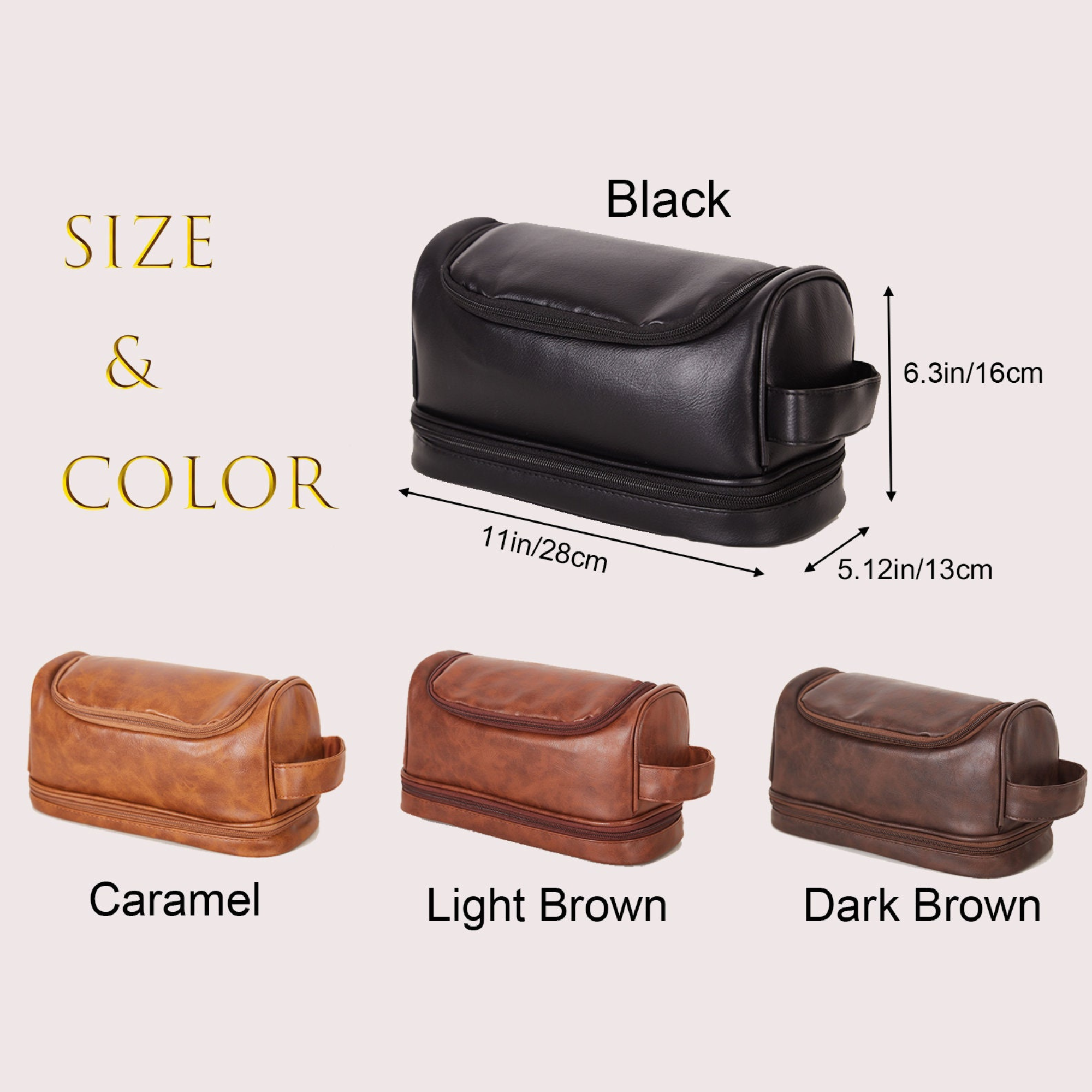 Personalized Leather Monogram Engraved Wash Bag for Unique & Love | JNSBag07