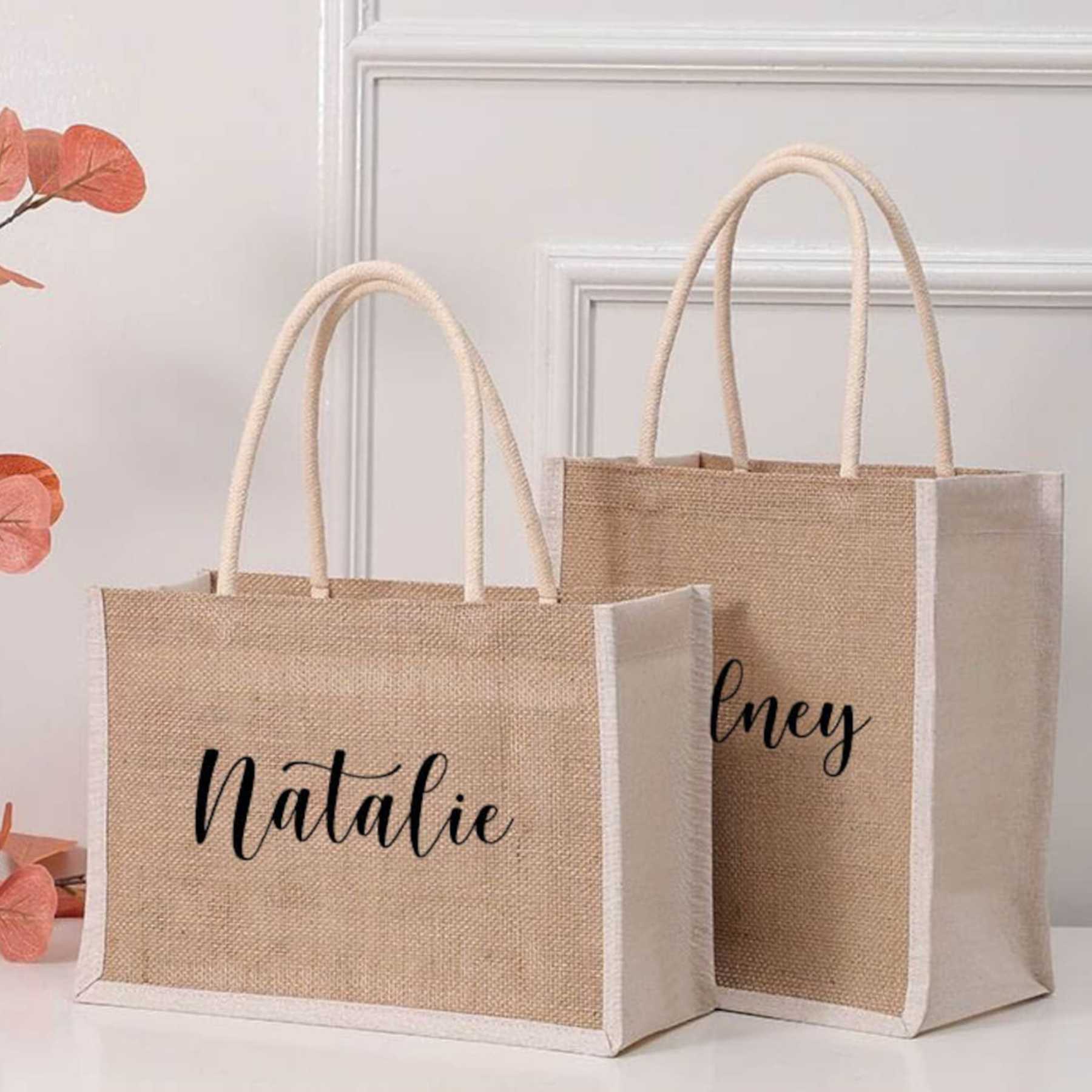 Personalized Monogram Burlap Tote Bridesmaid Bags for Unique & Love | JNSBag08