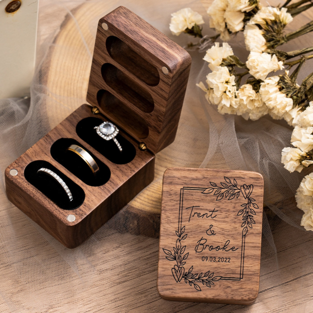 Personalized Triple Slots Wedding Ring Box for Unique & Love | JNSDec39