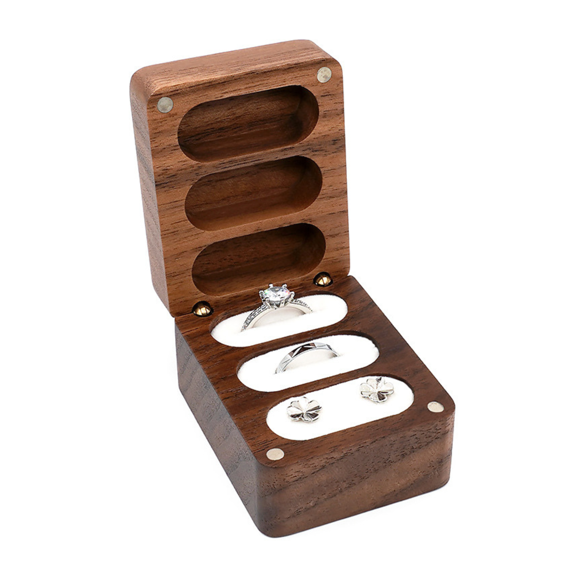 Personalized Triple Slots Wedding Ring Box for Unique & Love | JNSDec39
