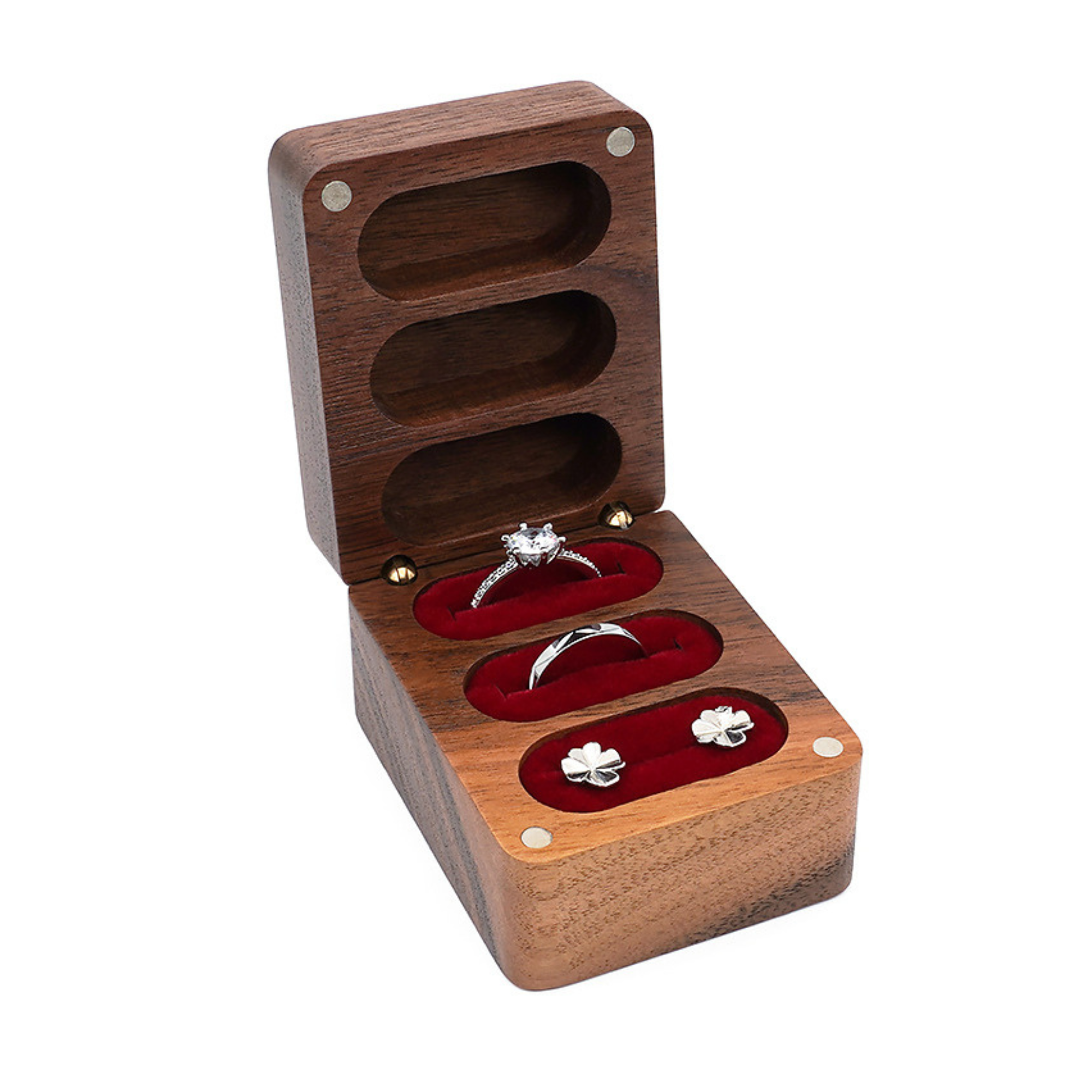 Personalized Triple Slots Wedding Ring Box for Unique & Love | JNSDec39
