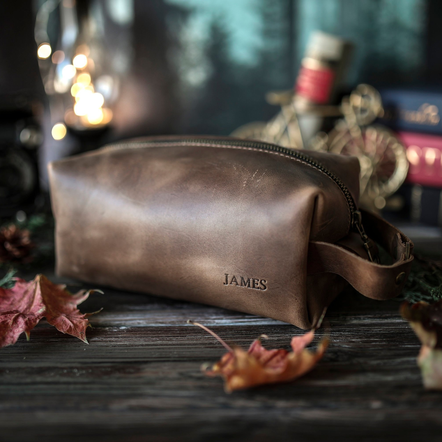 Personalized Leather Monogram Engraved Wash Bag | JNSBag07