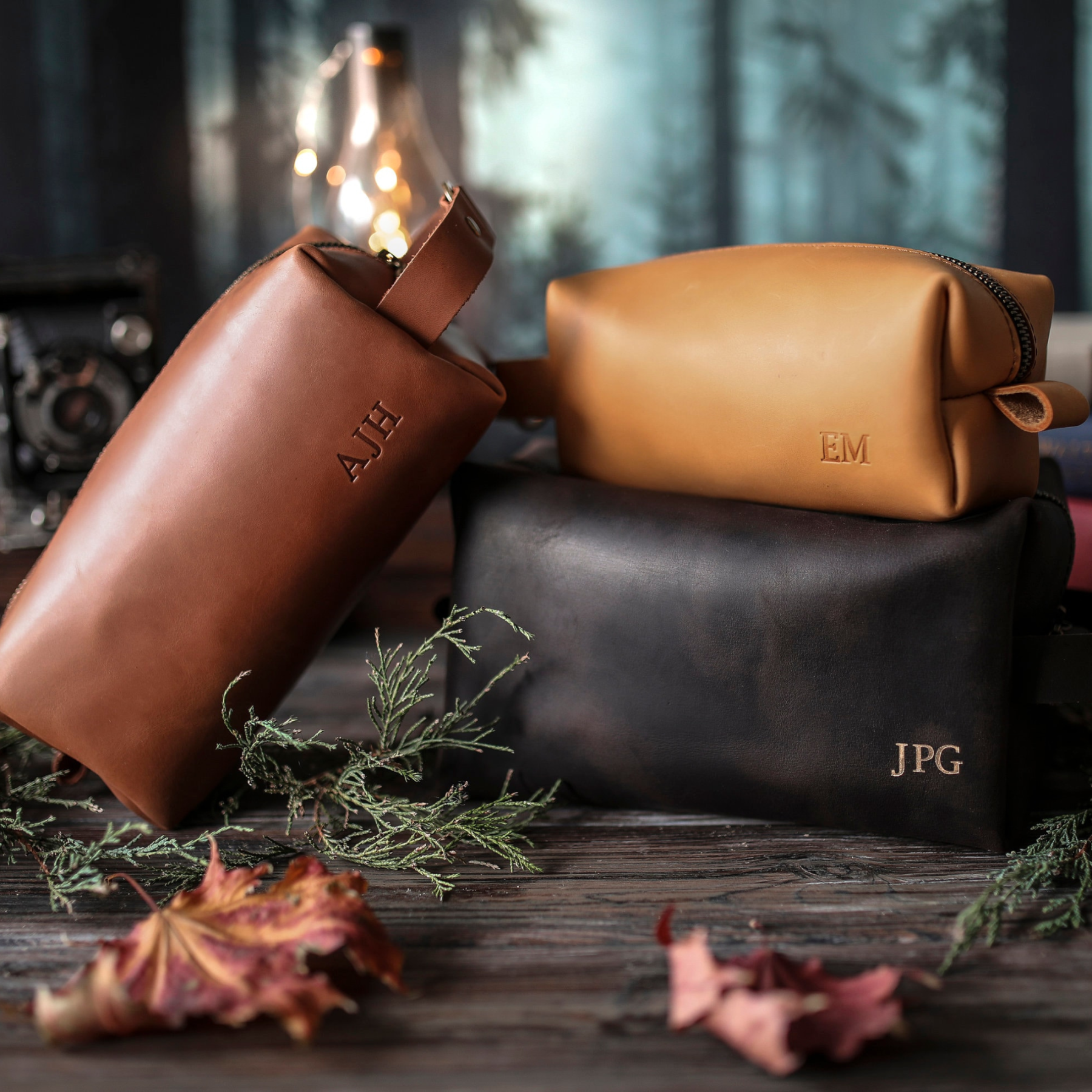 Personalized Leather Monogram Engraved Wash Bag for Unique & Love | JNSBag27