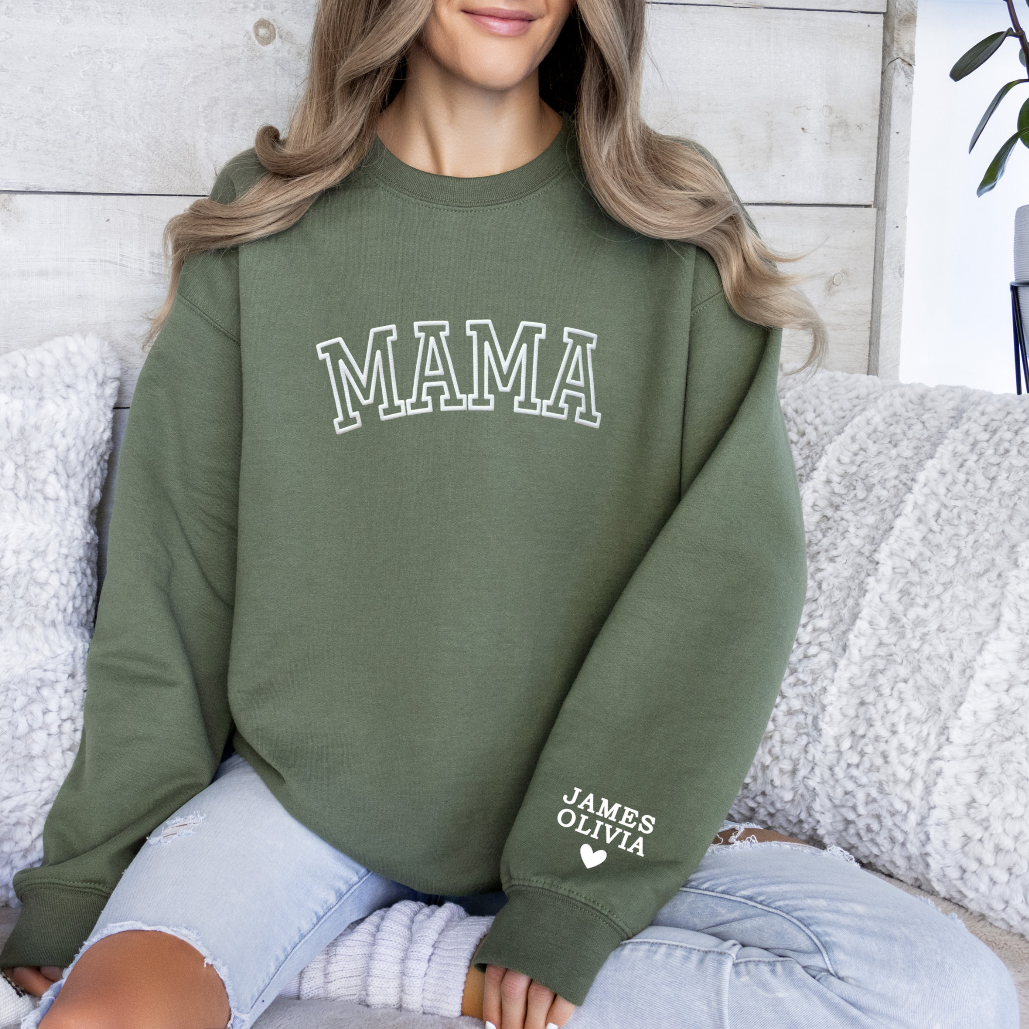 Personalized Mama Sweatshirt with Kid Names on Sleeve for Unique & Love | JNSCloth19