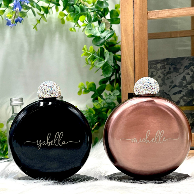Personalized Round Flasks with Rhinestone Lid for Unique and Love | JNSDec61