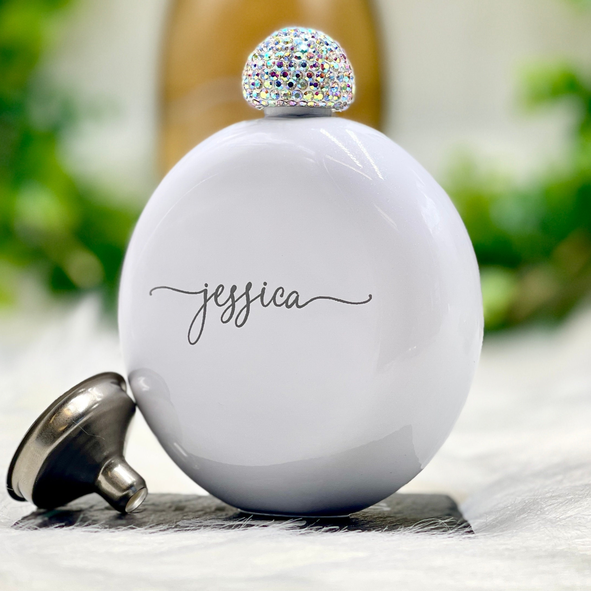 Personalized Round Flasks with Rhinestone Lid for Unique and Love | JNSDec61