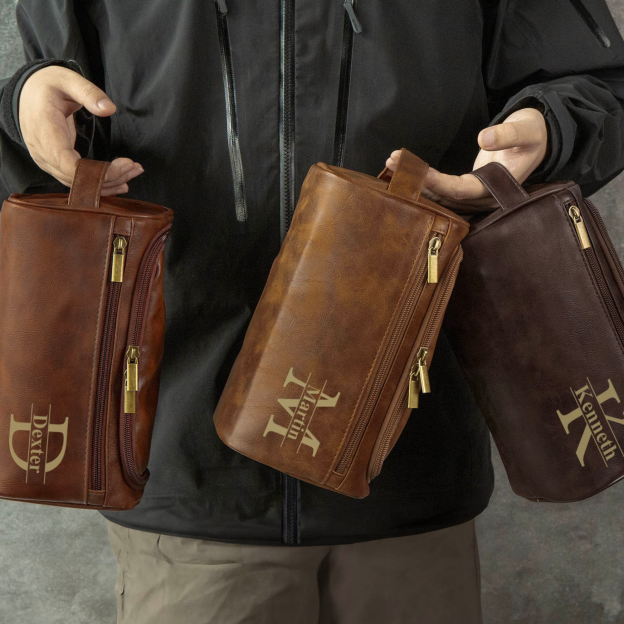 Personalized Leather Monogram Engraved Wash Bag for Unique & Love | JNSBag05