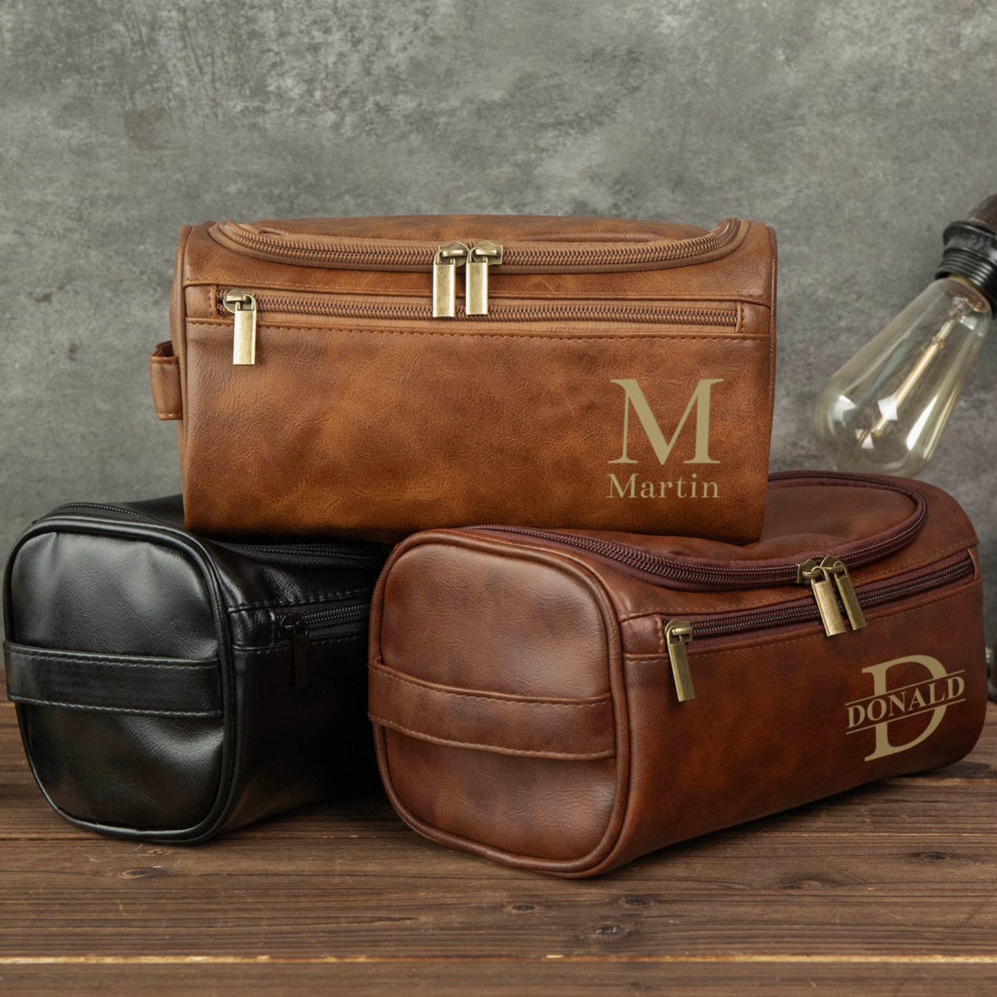 Personalized Leather Monogram Engraved Wash Bag for Unique & Love | JNSBag05