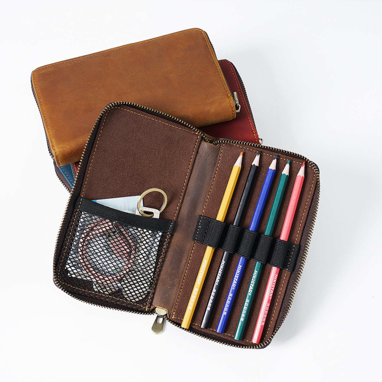 Personalized Monogrammed Genuine Leather Pen Holder Organizer with Zipper | JNSBag44