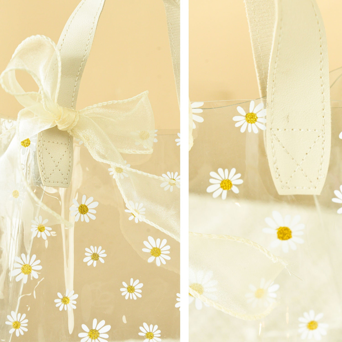 Personalized Transparent Daisy Gift Bag with Ribbon | JNSBag46