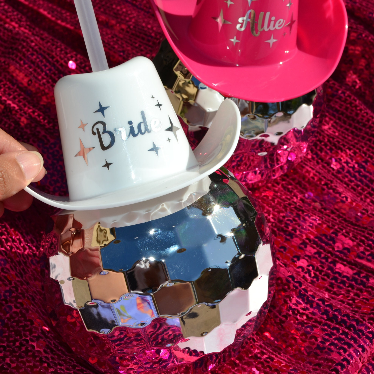 Personalized Cowboy Hat Disco Ball Cup with Straw for Unique & Love | JNSDec90