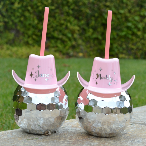 Personalized Cowboy Hat Disco Ball Cup with Straw for Unique & Love | JNSDec90