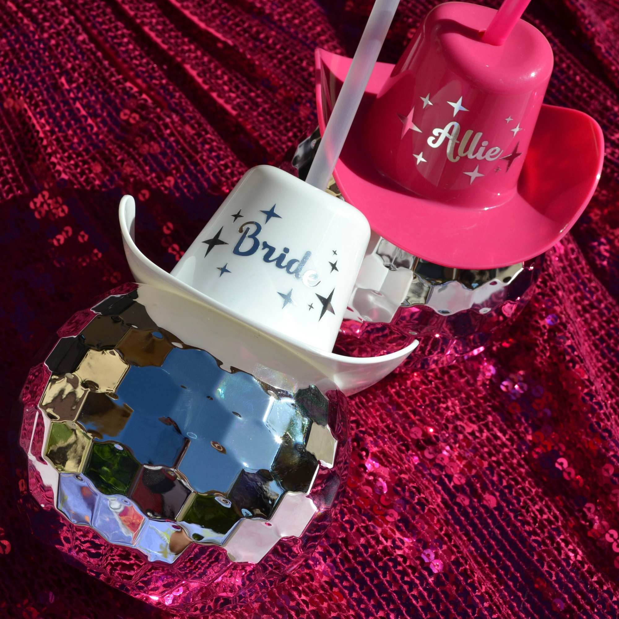 Personalized Cowboy Hat Disco Ball Cup with Straw for Unique & Love | JNSDec90