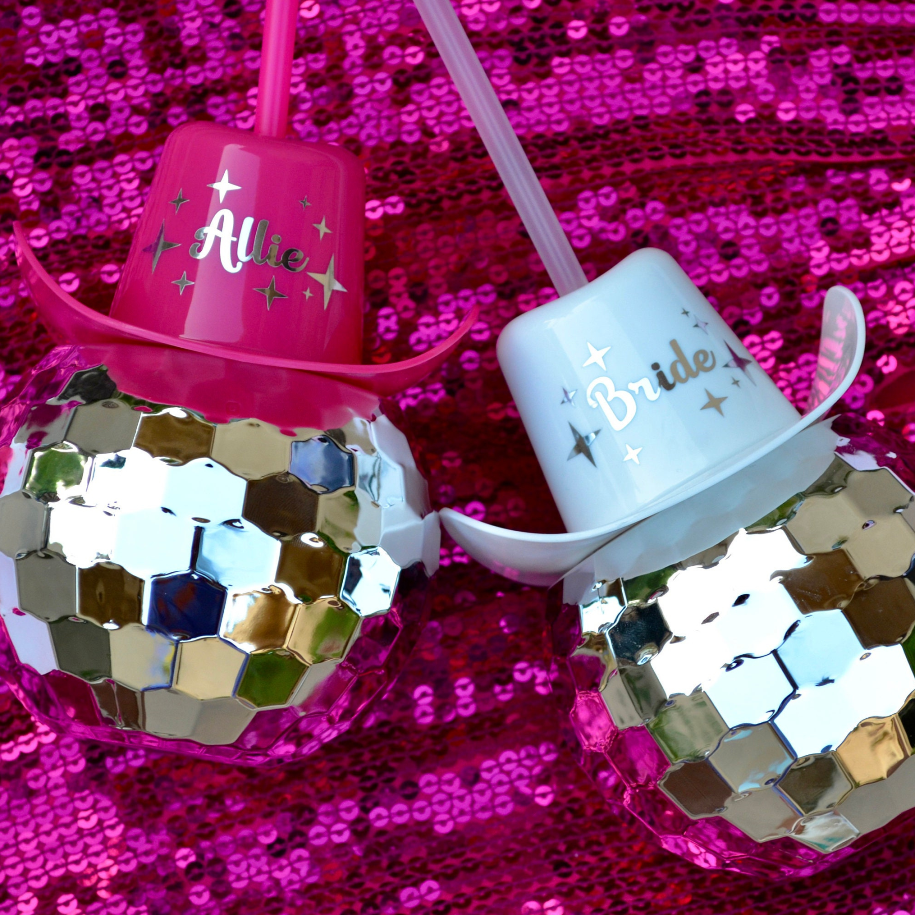 Personalized Cowboy Hat Disco Ball Cup with Straw for Unique & Love | JNSDec90