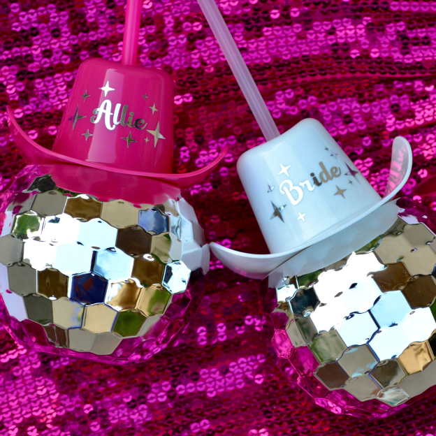 Personalized Cowboy Hat Disco Ball Cup with Straw for Unique & Love | JNSDec90