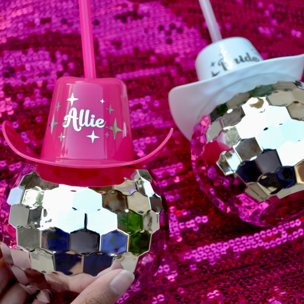 Personalized Cowboy Hat Disco Ball Cup with Straw for Unique & Love | JNSDec90