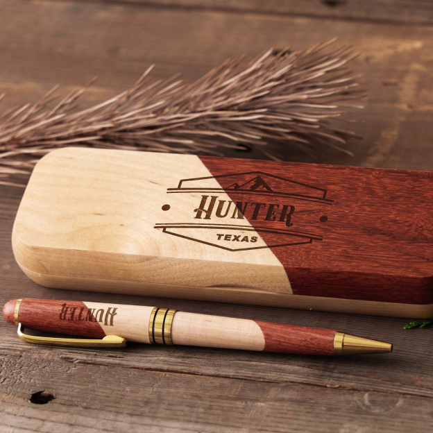 Personalized Monogram Wood Engraved Pen Set | JNSDec94