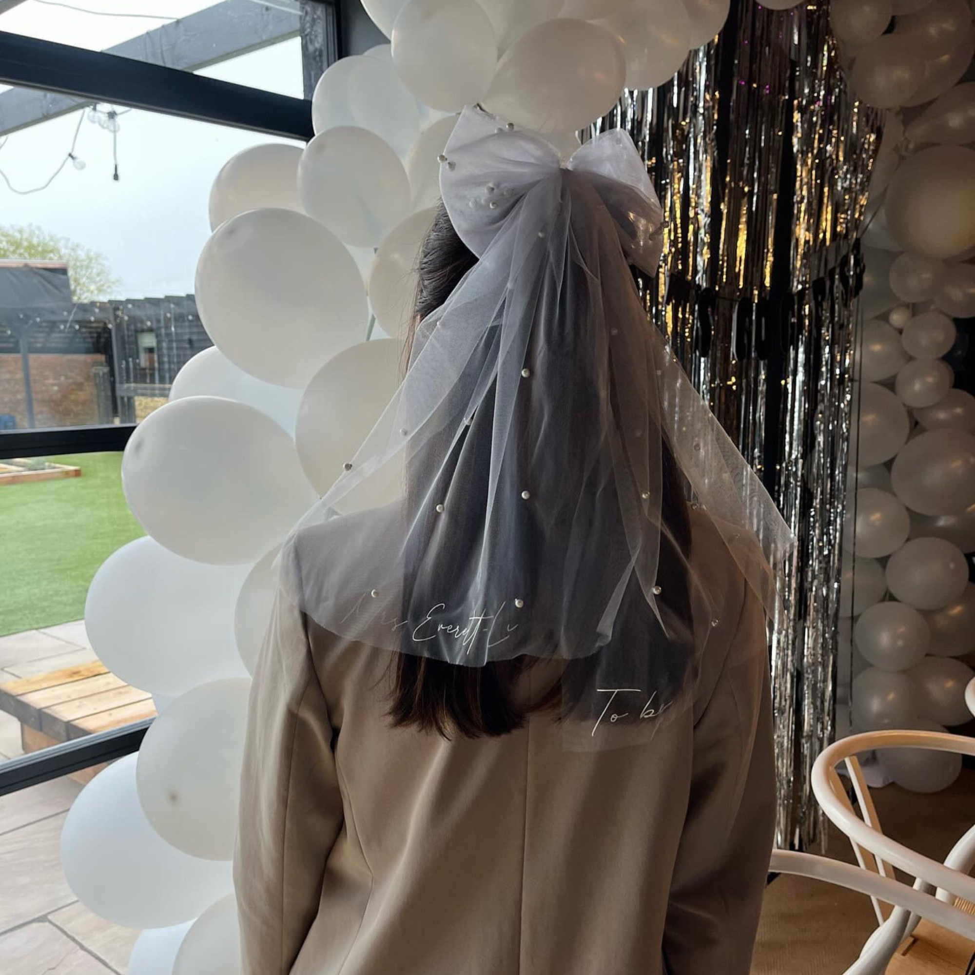 Personalized Monogrammed Bridal Pearl Veil for Hen Party | JNSCloth34