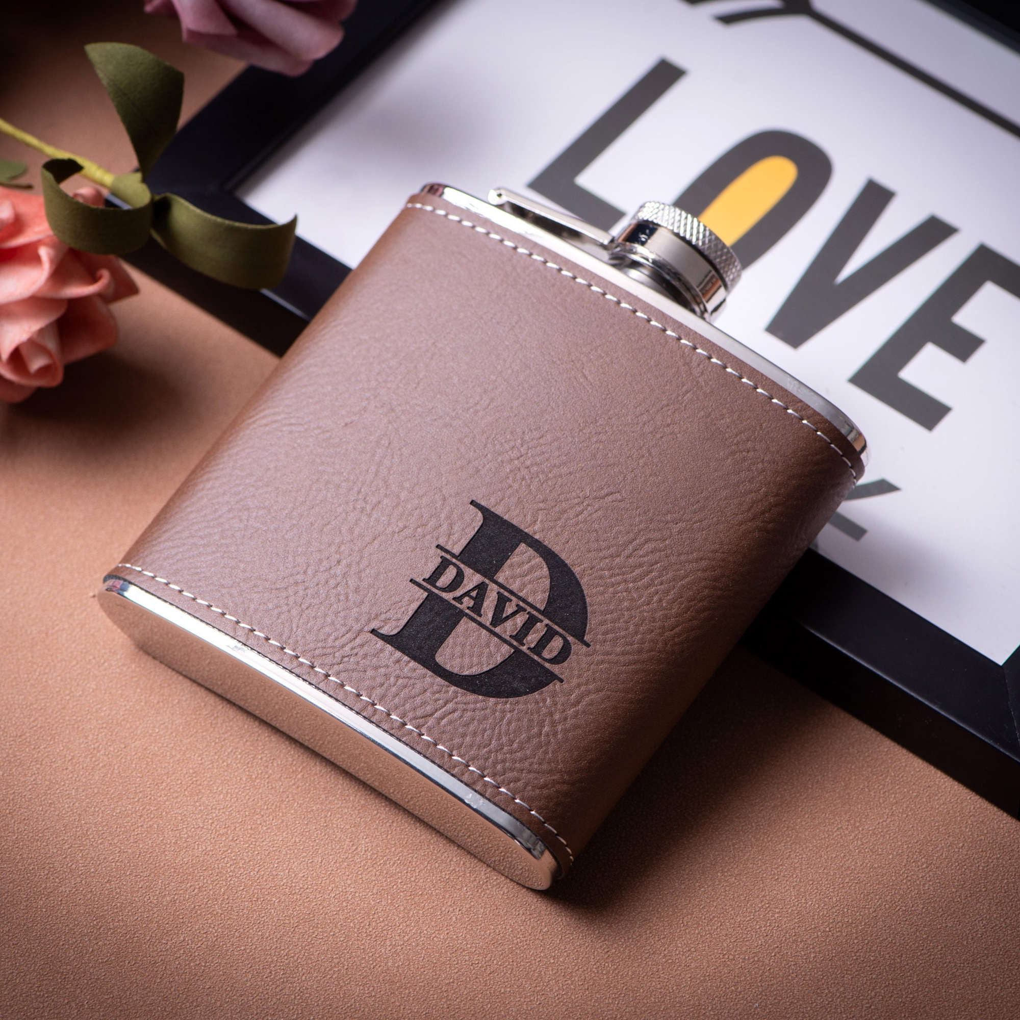 Personalized Monogrammed Leather Flask for Unique & Love | JNSDec99