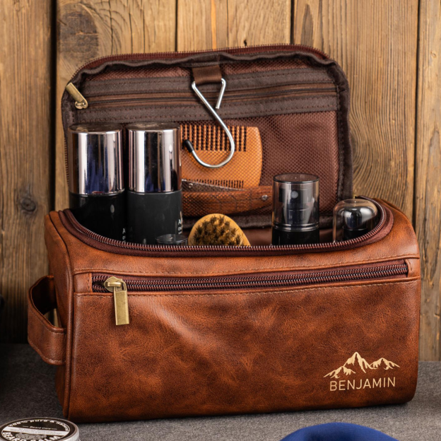 Personalized Leather Monogram Engraved Wash Bag for Unique & Love | JNSBag05