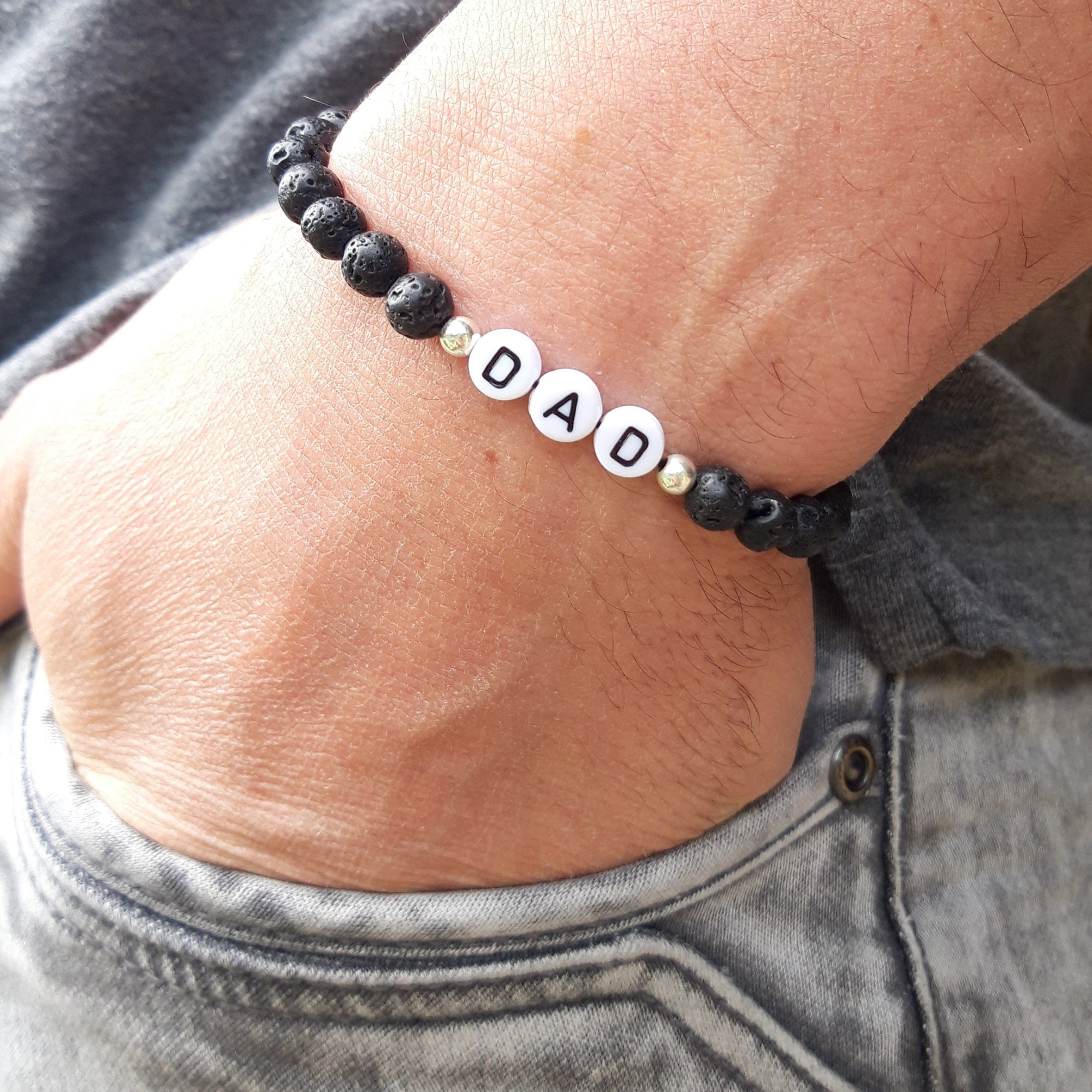 Personalized Name Bracelet with Lava Beads  | JNSDec107