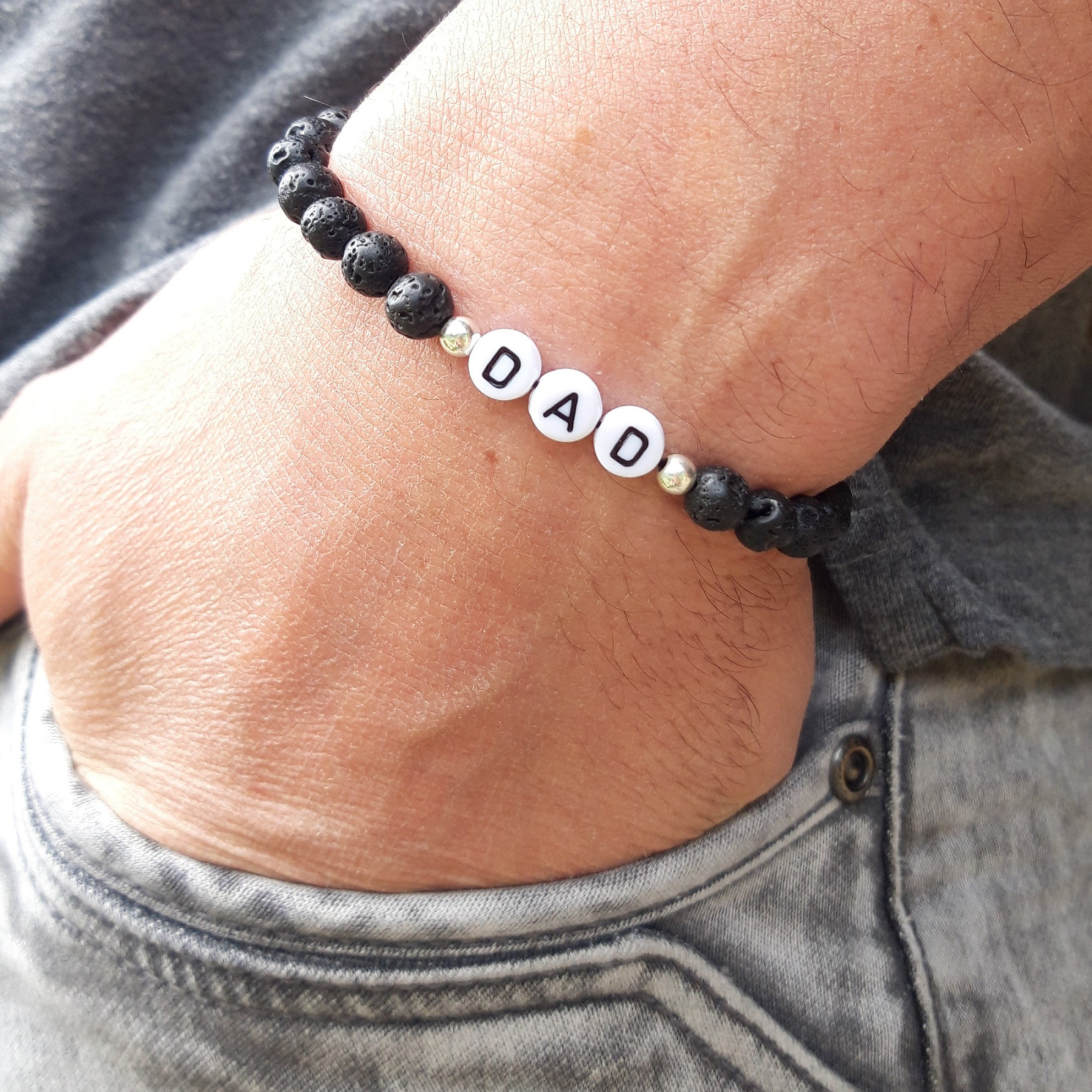 Personalized Name Bracelet with Lava Beads  | JNSDec107