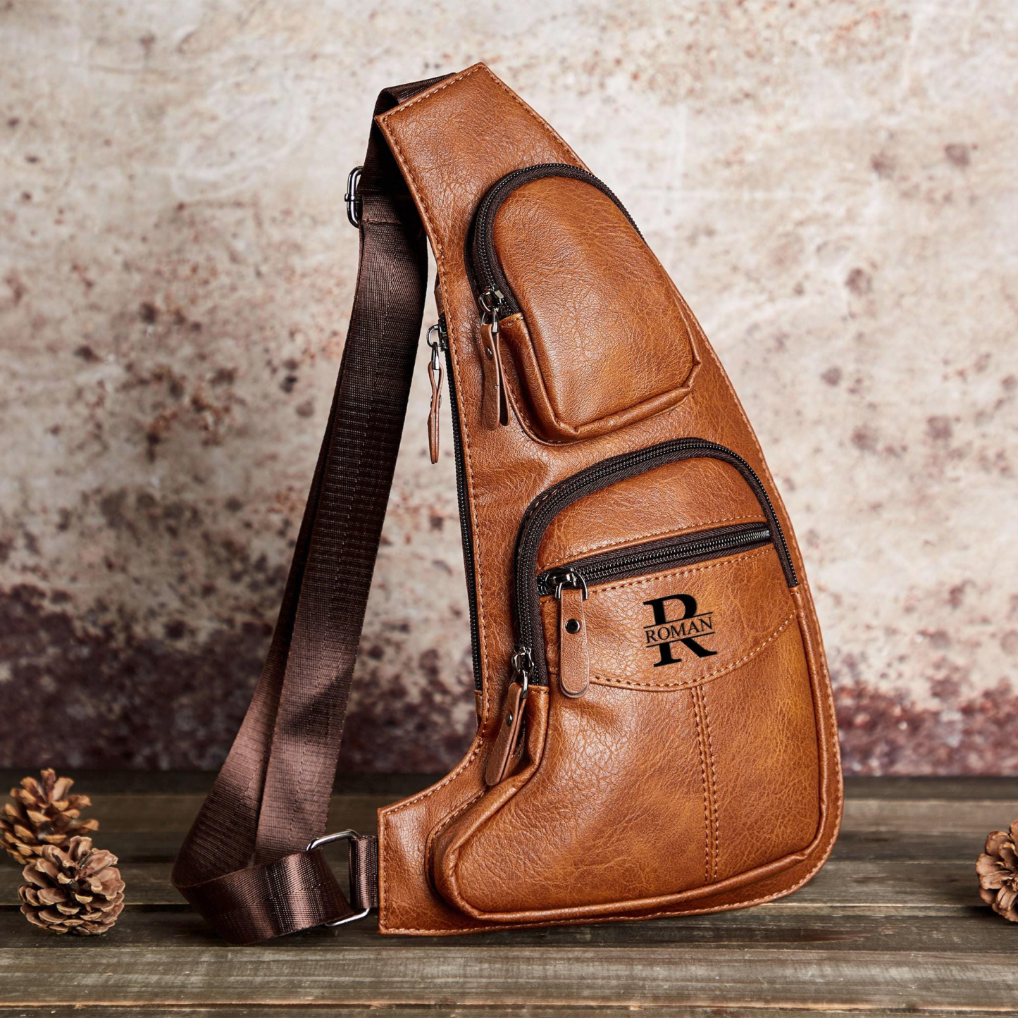 Personalized Leather Monogram Engraved Wash Bag | JNSBag07