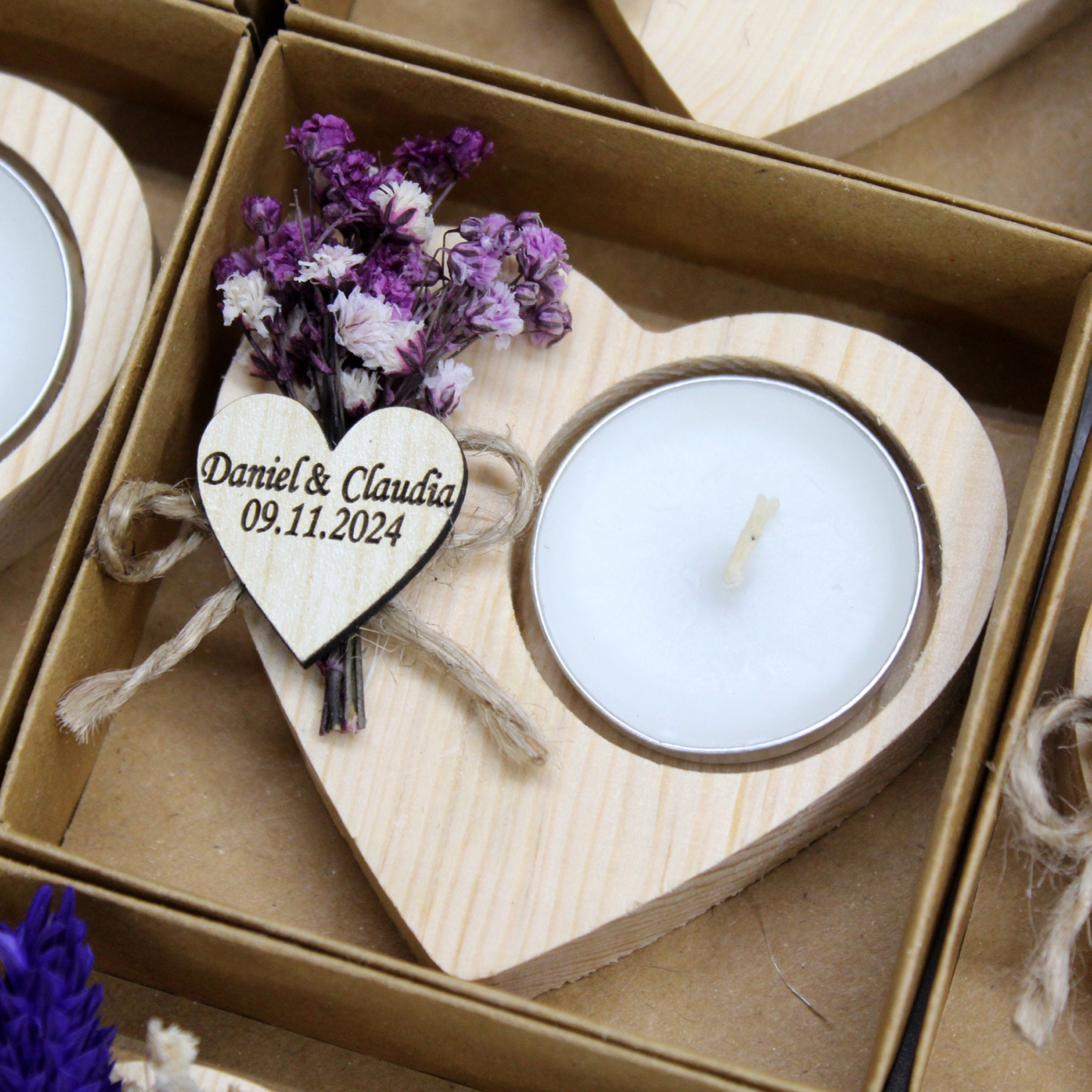 Personalized Engraved Wooden Tealight Candles & Holder for Unique & Love | JNSDec119