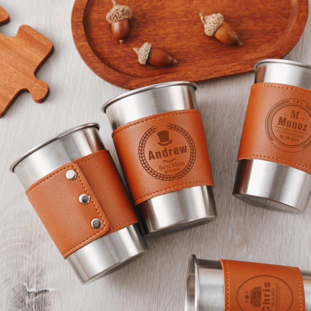 Personalized Engraved Leatherette Stainless Steel Mug | JNSBottle03