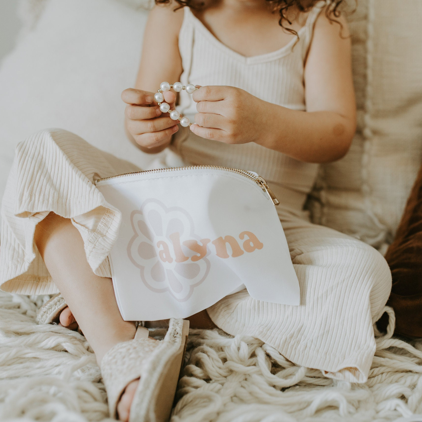 Personalized Letter Flower Girl Pearl Bracelet for Unique & Love | JNSDec134