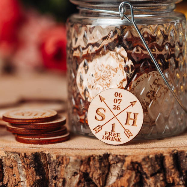 Personalized Wooden Drink Tokens for Wedding & Parties | JNSDec139