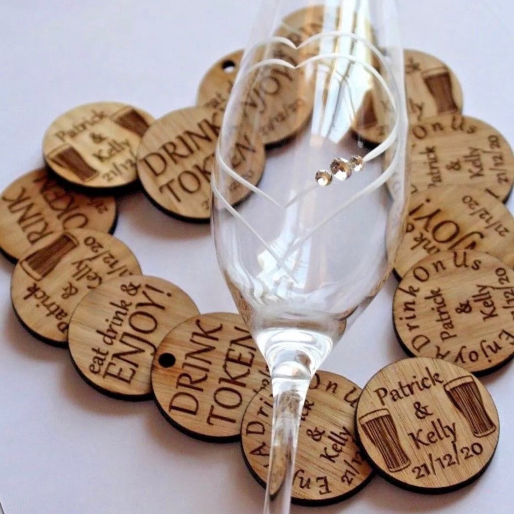 Personalized Wooden Drink Tokens for Wedding & Parties | JNSDec139