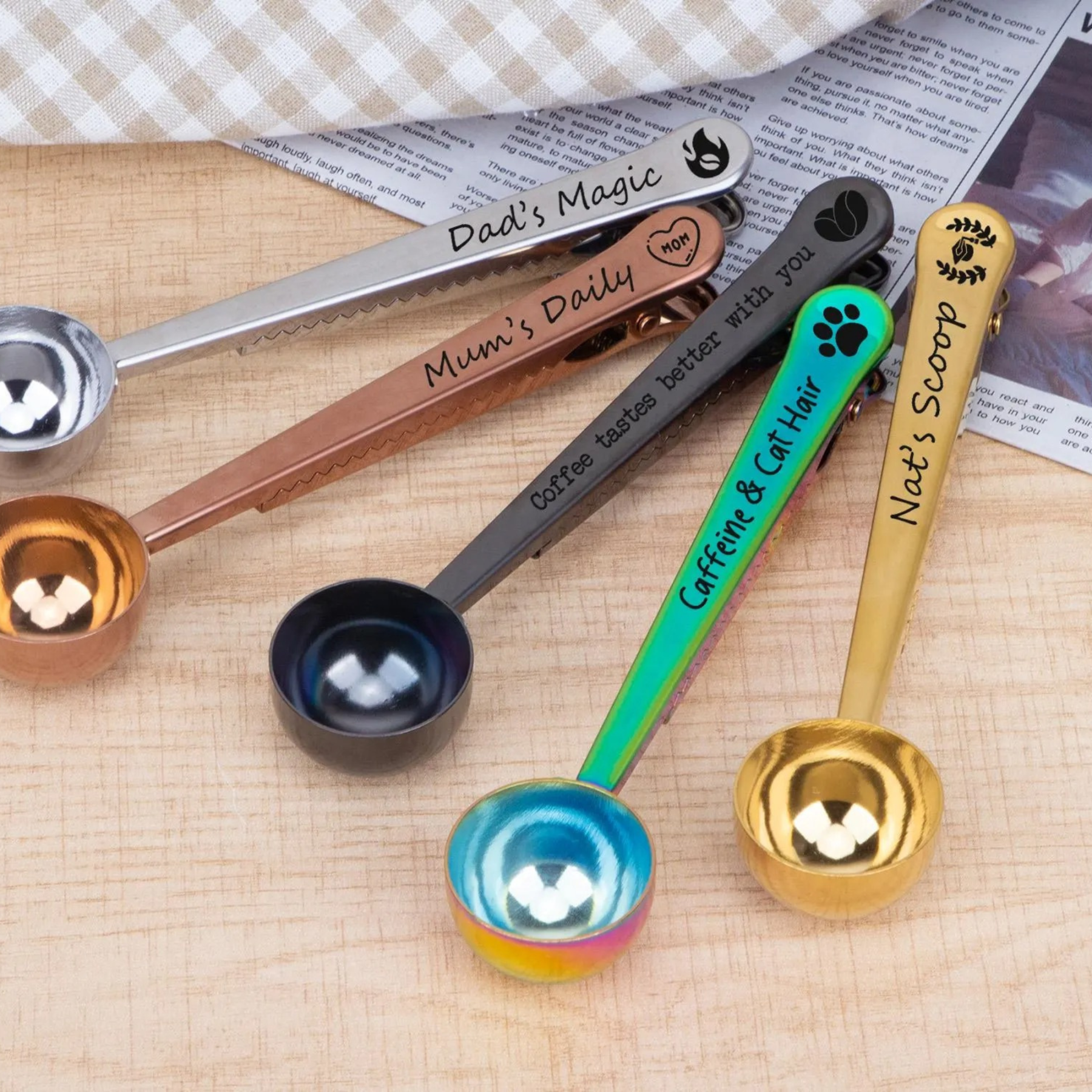 Personalized Engraved 2 in 1 Coffee Scoop and Clip for Unique & Love | JNSTool20