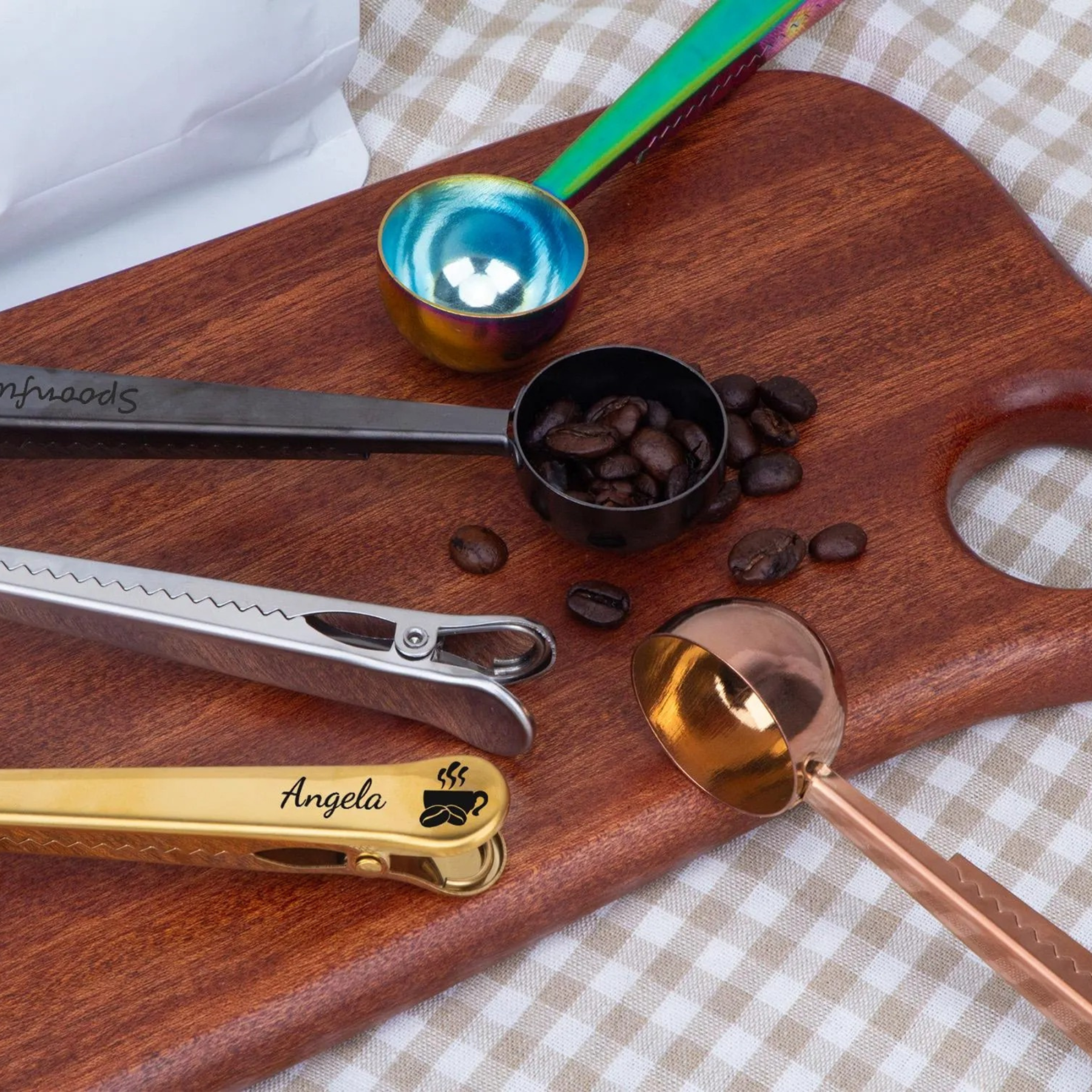Personalized Engraved 2 in 1 Coffee Scoop and Clip for Unique & Love | JNSTool20