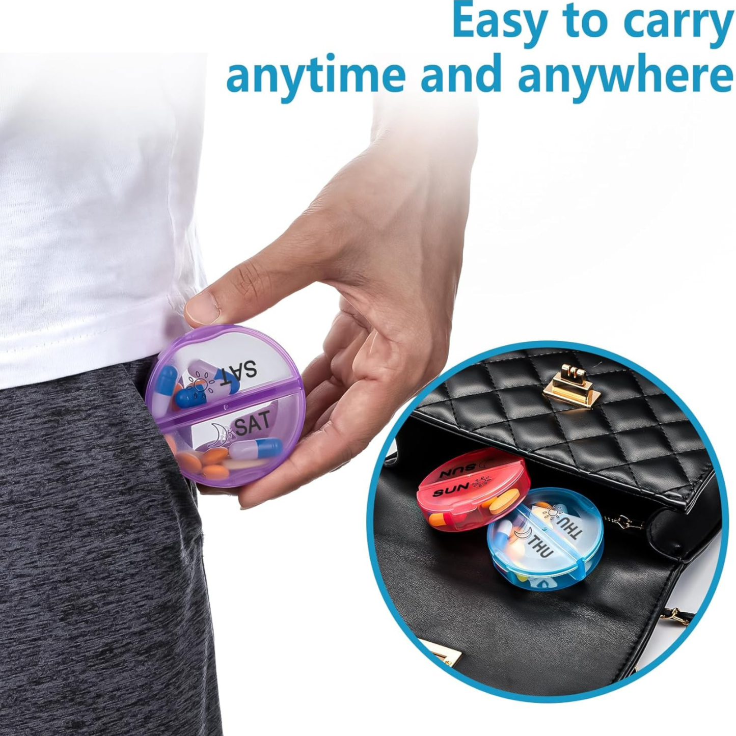 Personalized Monogram 7 Days AM/PM Portable Pill Boxes Organizer with Compartments | JNSDec164