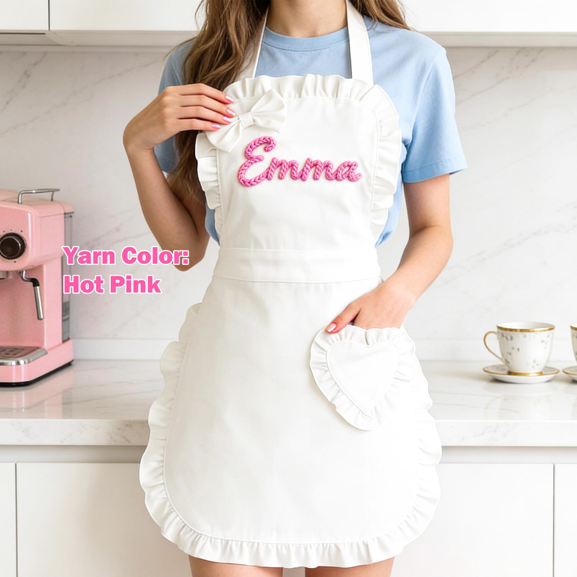 Personalized Hand Embroidered Apron With Ruffled Heart Pocket | JNSCloth63