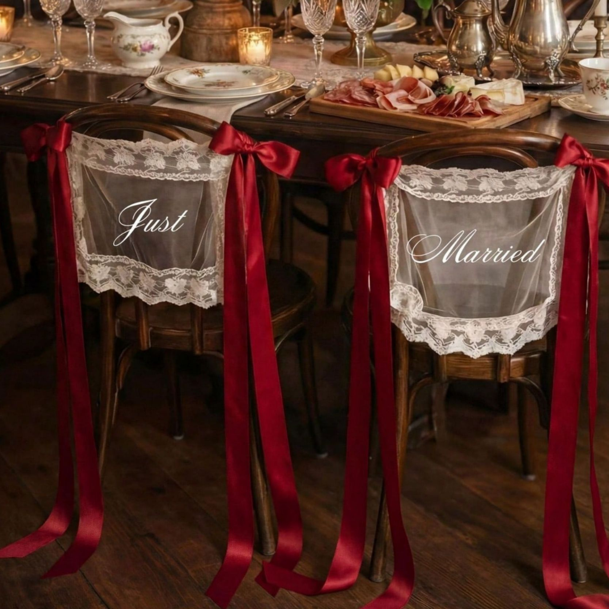 Personalized Just Married Lace Chair Covers Sign for Bride and Groom | JNSDec217