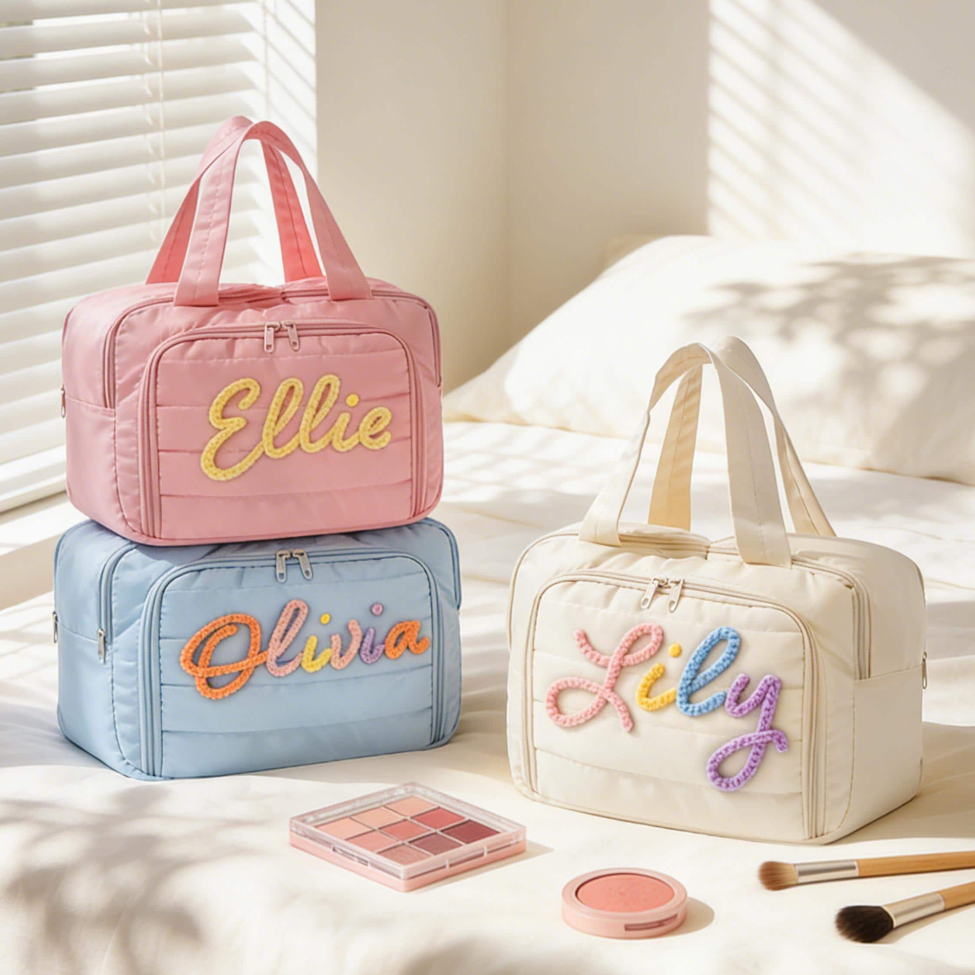 Personalized Name Hand Embroidered Toiletry Bag With 4-Compartment Waterproof Pouch | JNSBag145