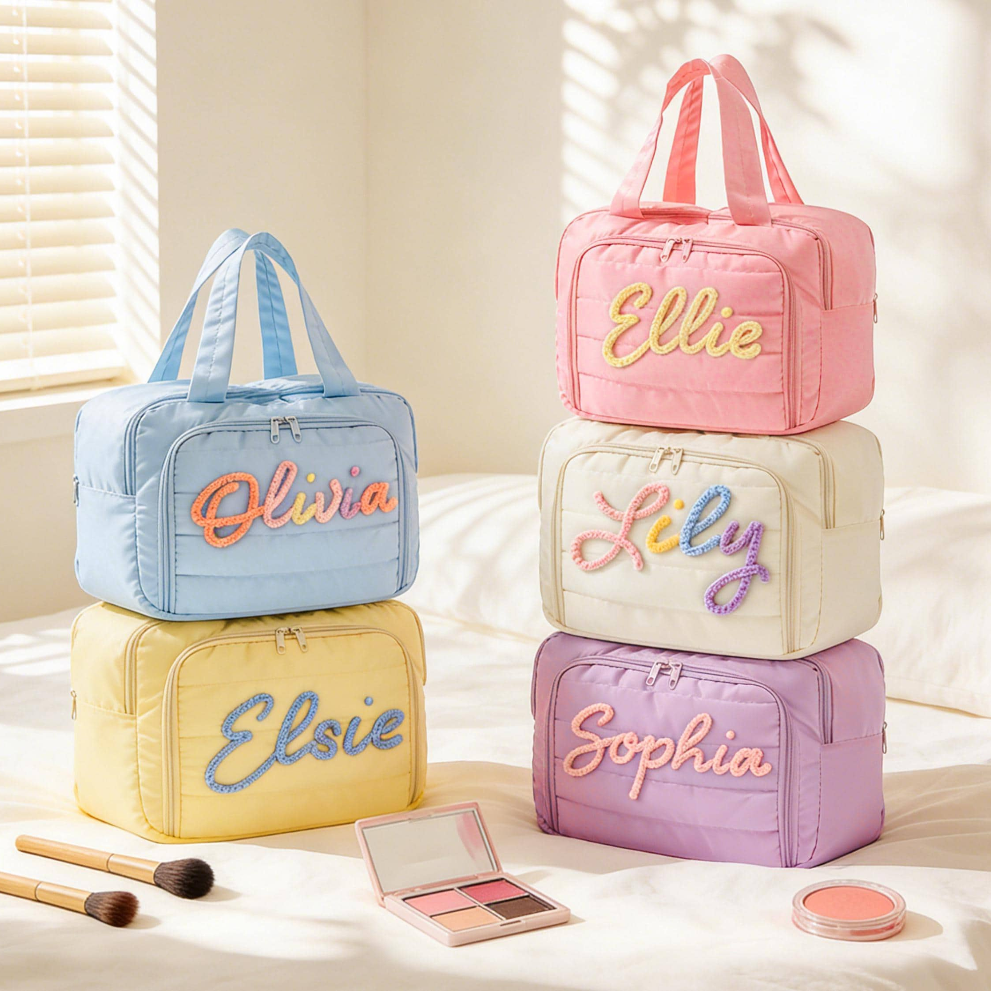 Personalized Name Hand Embroidered Toiletry Bag With 4-Compartment Waterproof Pouch | JNSBag145