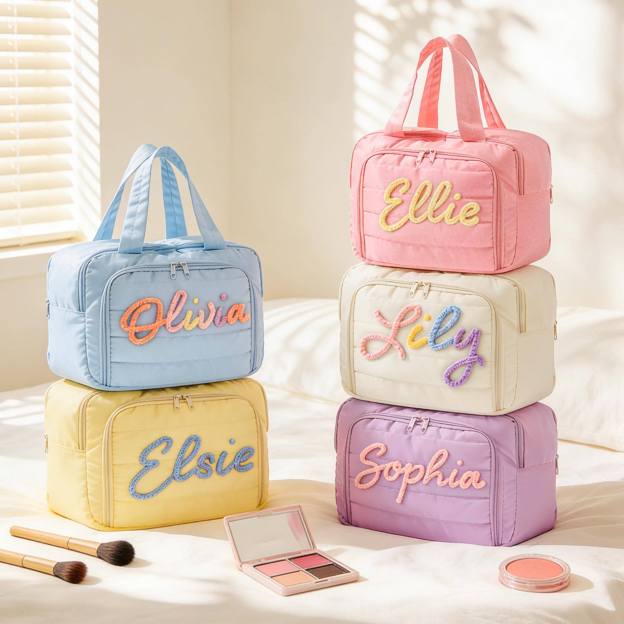 Personalized Name Hand Embroidered Toiletry Bag With 4-Compartment Waterproof Pouch | JNSBag145