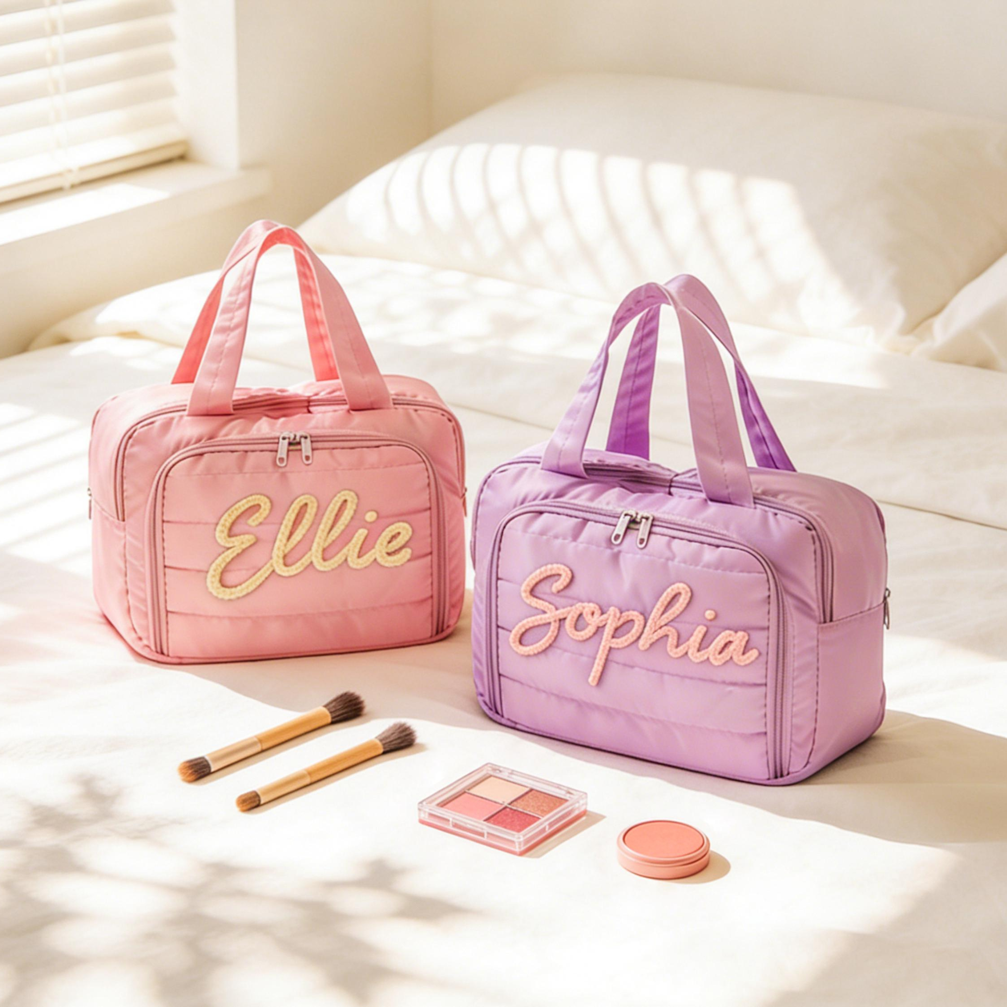 Personalized Name Hand Embroidered Toiletry Bag With 4-Compartment Waterproof Pouch | JNSBag145