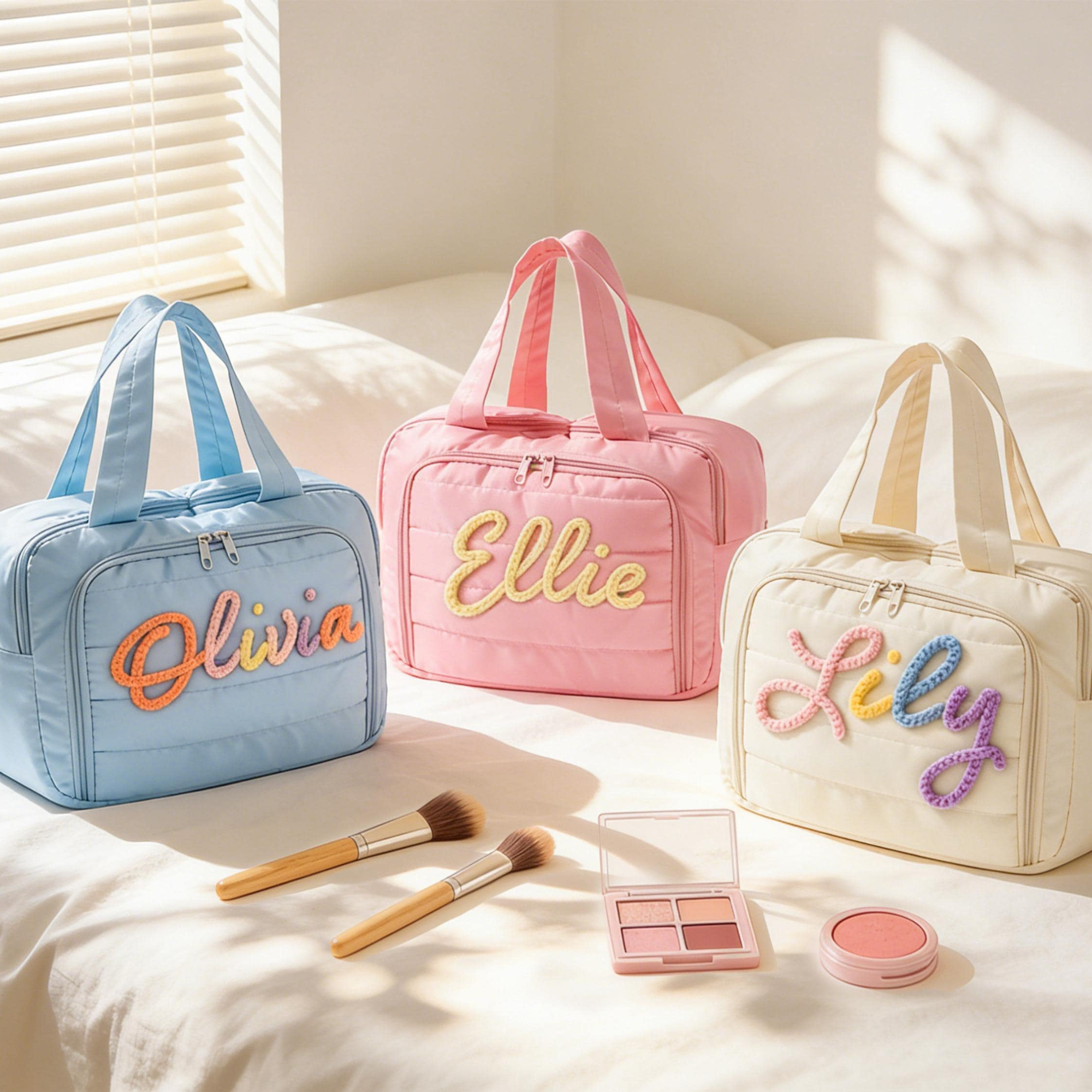 Personalized Name Hand Embroidered Toiletry Bag With 4-Compartment Waterproof Pouch | JNSBag145