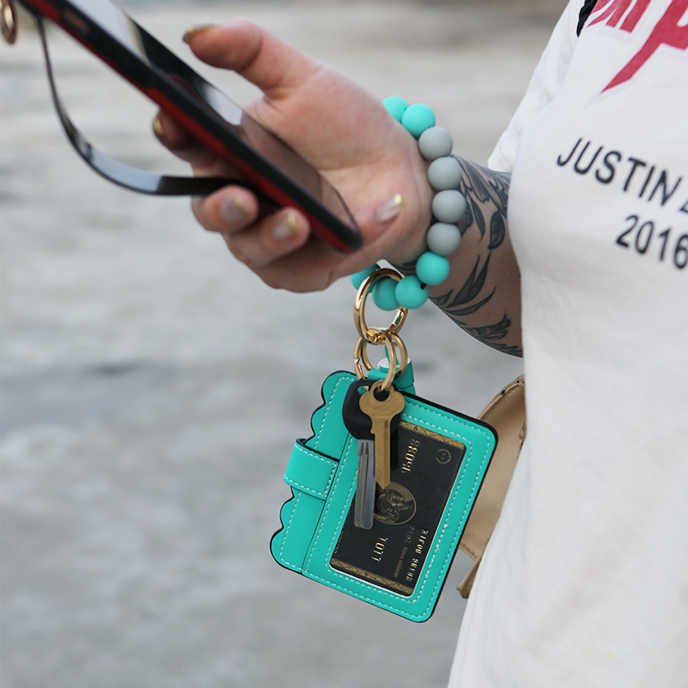 Personalized Birth Flower Keychain Leather Wallet with Beaded Bracelet for Unique & Love | JNSBag89