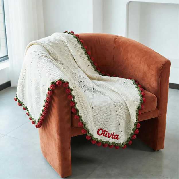 Personalized Embroidered Crochet Rose Bouquet Blanket For Unique & Love | JNSDec201