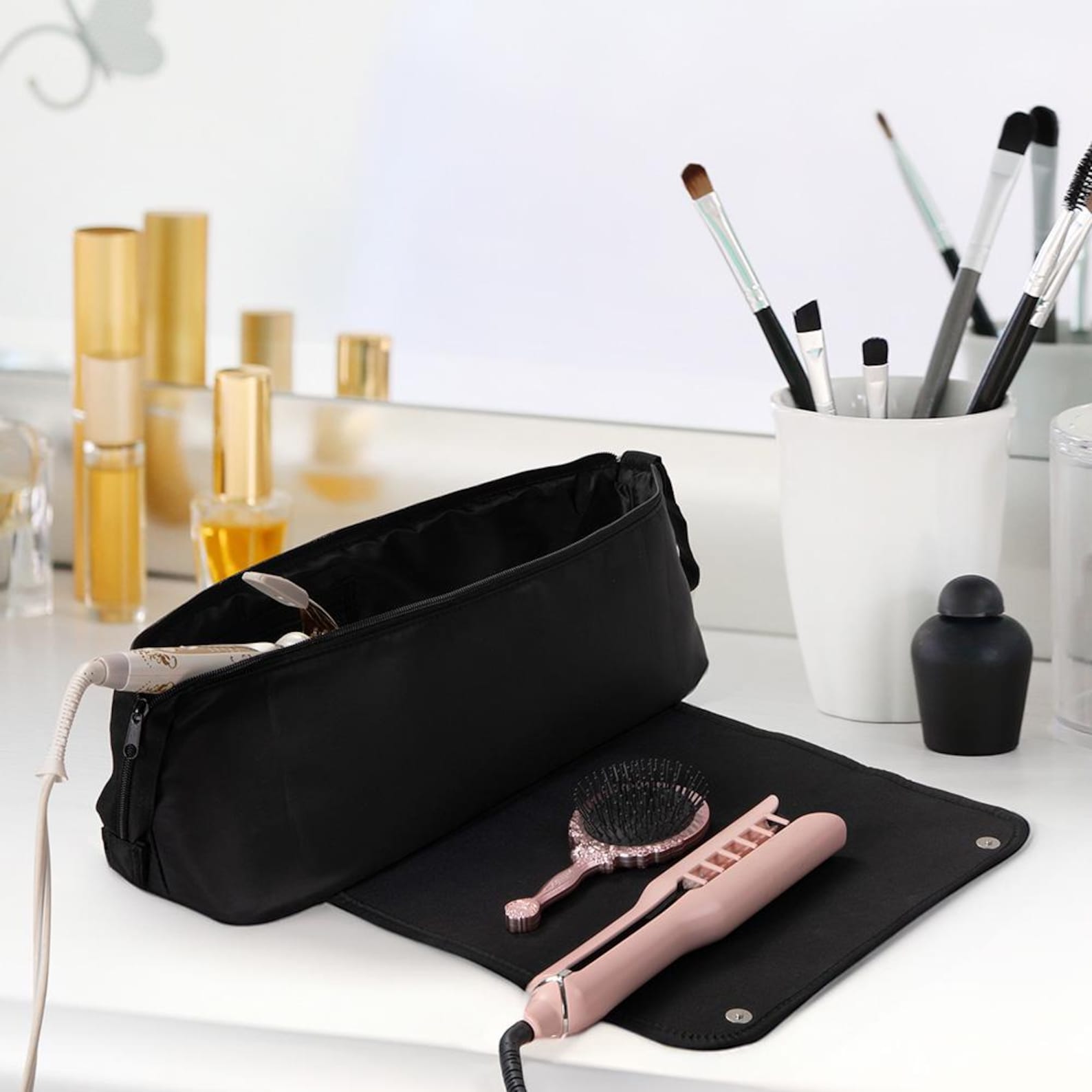 Personalized Birth Flower Hair Tools Portable 2-in-1 Design Travel Bag | JNSBag140